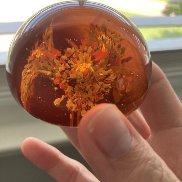 Vintage Orange Confetti Murano Milifiori Paperweight Glass Floral Dark Fairy - Picture 5 of 6